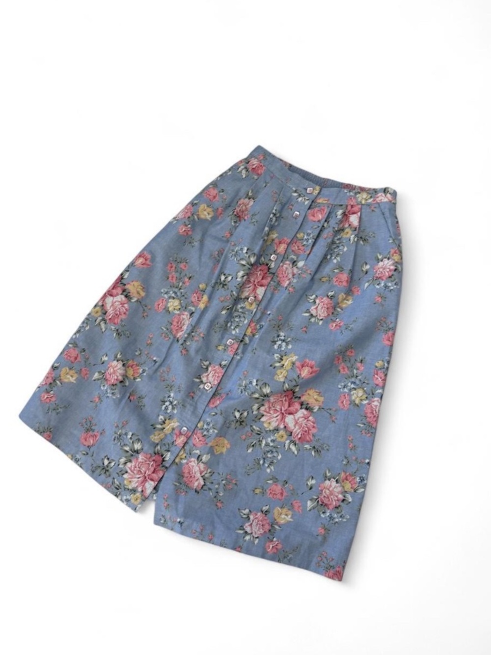 Vintage 90s Alfred Dunner Floral Midi Skirt – Blue & Pink Prairie Cottagecore